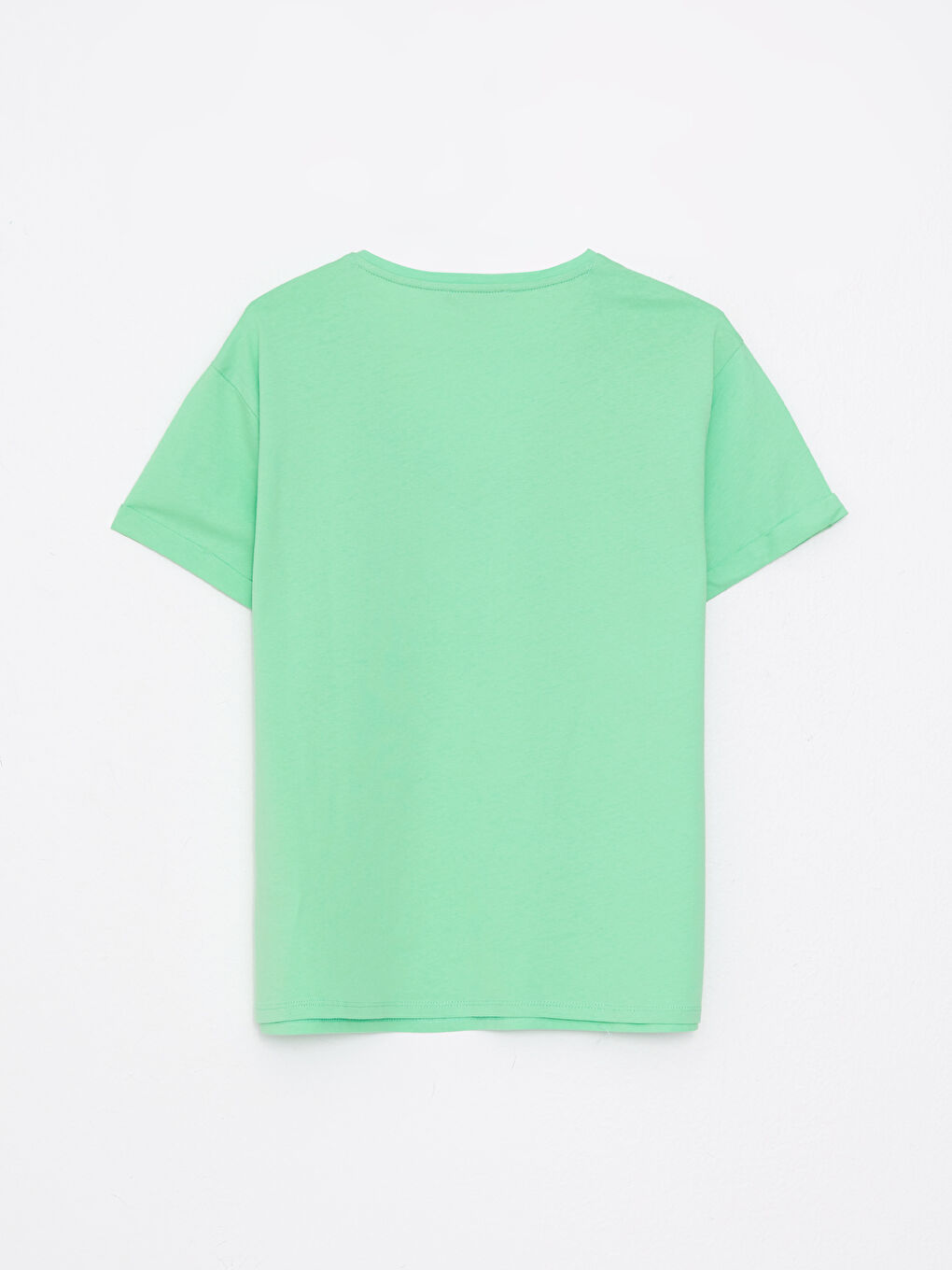 Yeşil V Yaka Düz Kısa Kollu Pamuklu Kadın Tişört-5