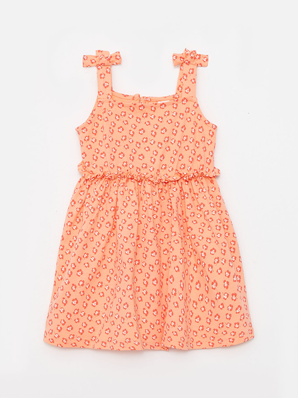 Mercan U Yaka Askılı Baskılı Kız Bebek Elbise