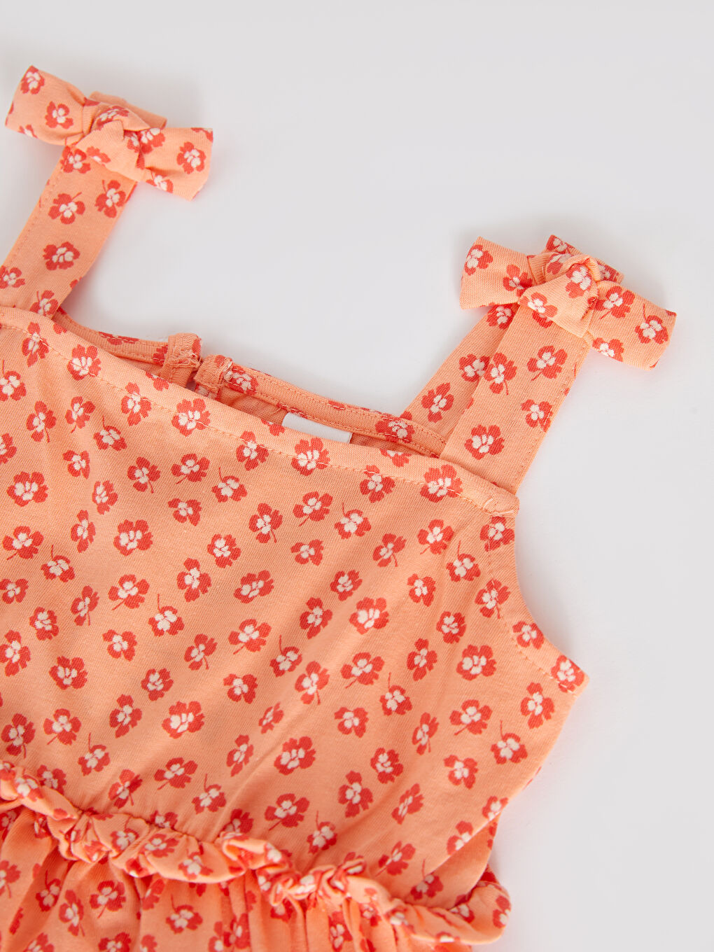 Mercan U Yaka Askılı Baskılı Kız Bebek Elbise-2