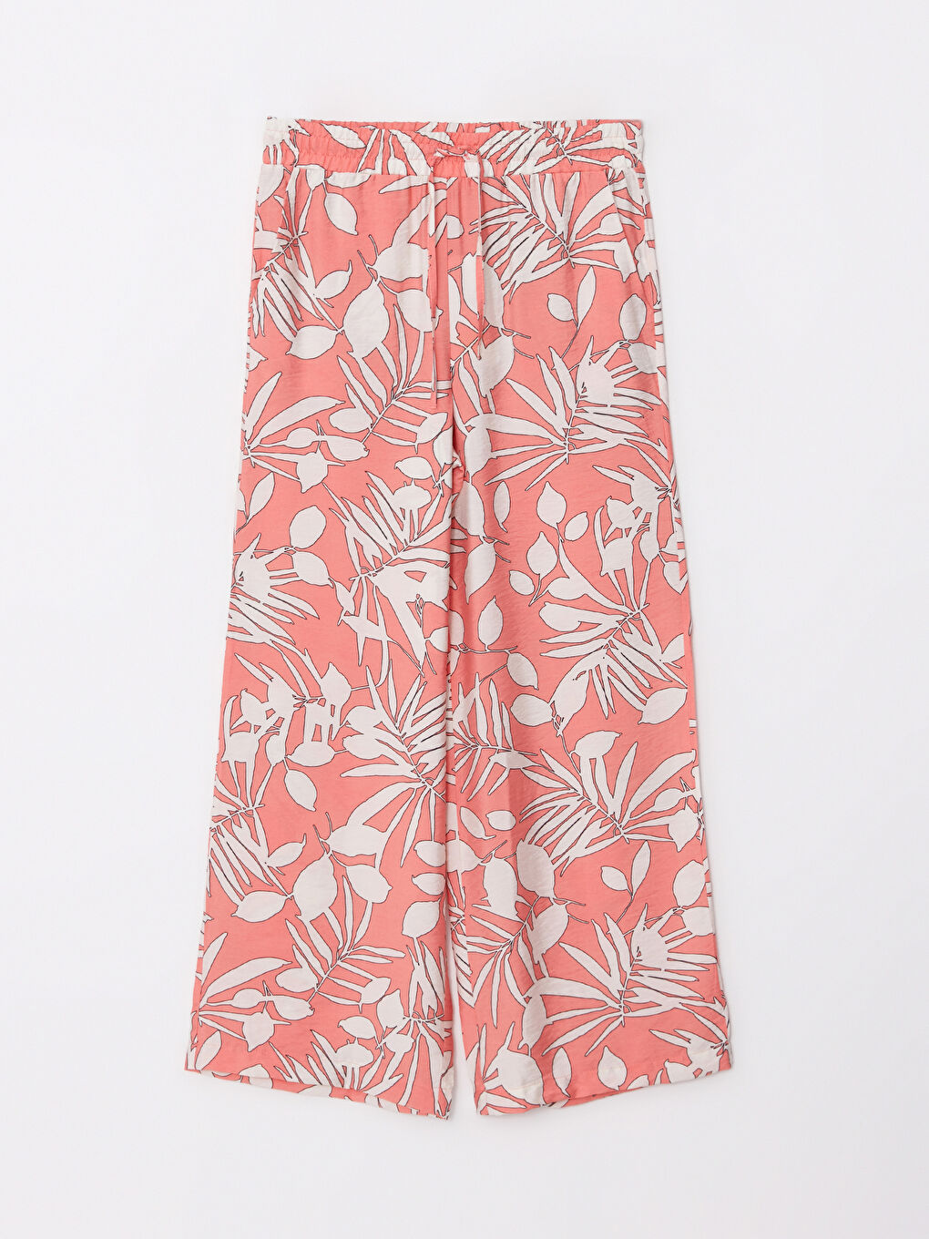 Pembe Beli Lastikli Desenli Kadın Pantolon-5