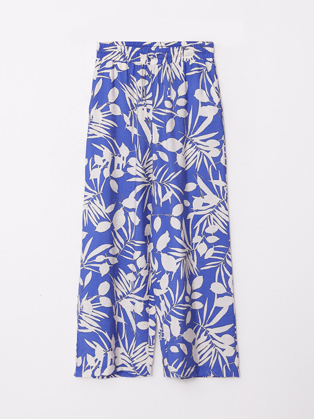 Turkuaz Beli Lastikli Desenli Kadın Pantolon-5