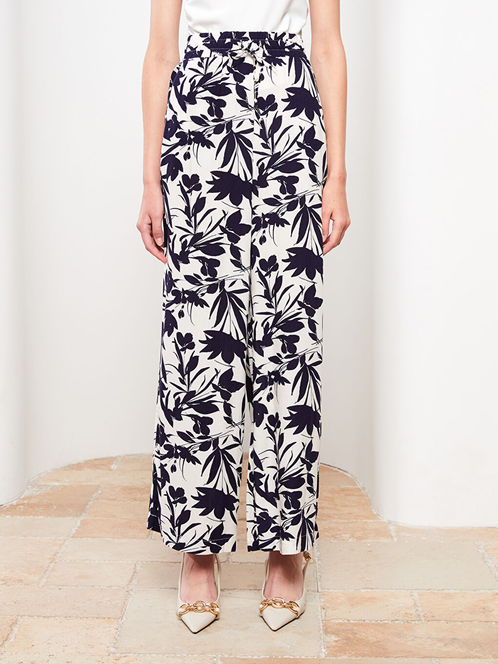 Elasticated Waist Patterned Women's Trousers-3