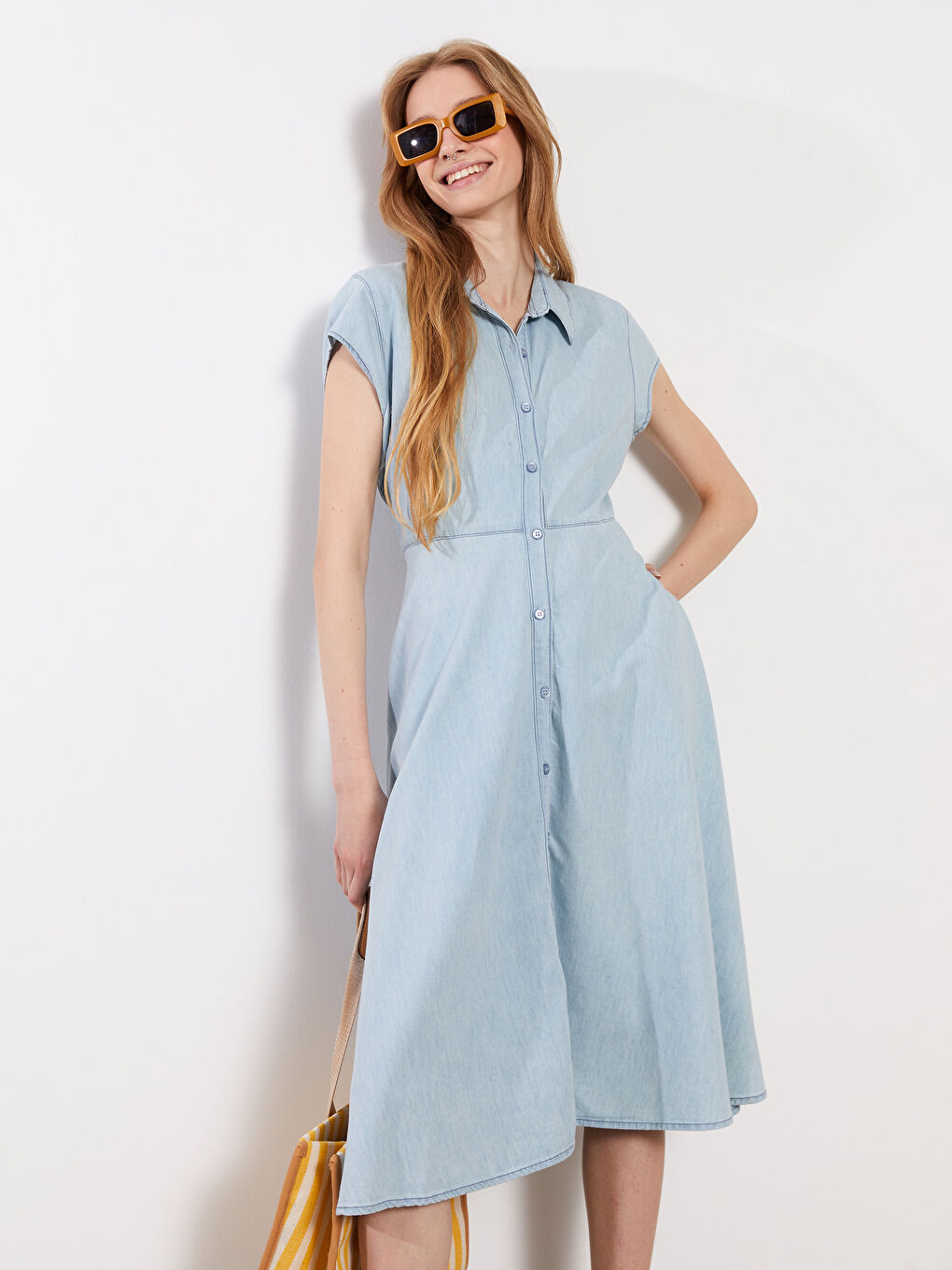 Shirt Collar Straight Short Sleeve Women's Rodeo Jean Dress -S2KQ94Z8-311