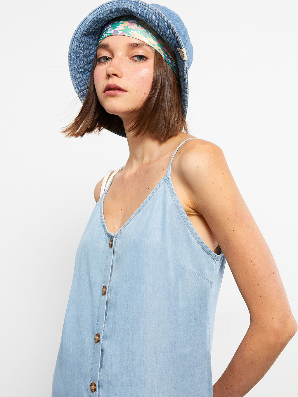LCW Vision Indigo Kalp Yaka Düz Askılı Kadın Rodeo Jean Elbise - 2