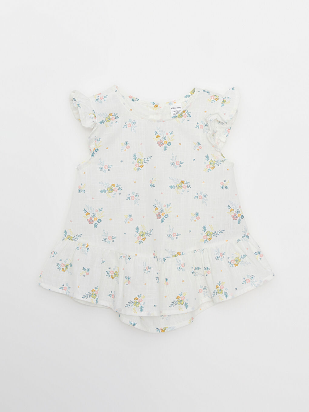 Дөңгелек жағалы қысқа жеңді принтті мақтадан жасалған қыз балаға арналған блузка