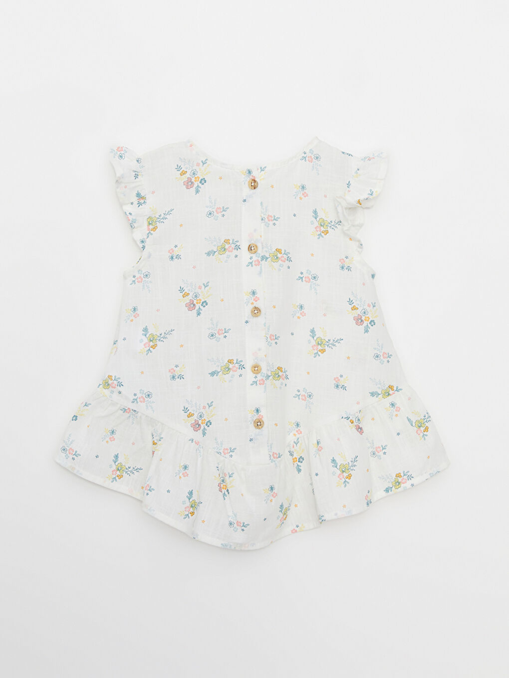 Дөңгелек жағалы қысқа жеңді принтті мақтадан жасалған қыз балаға арналған блузка-1