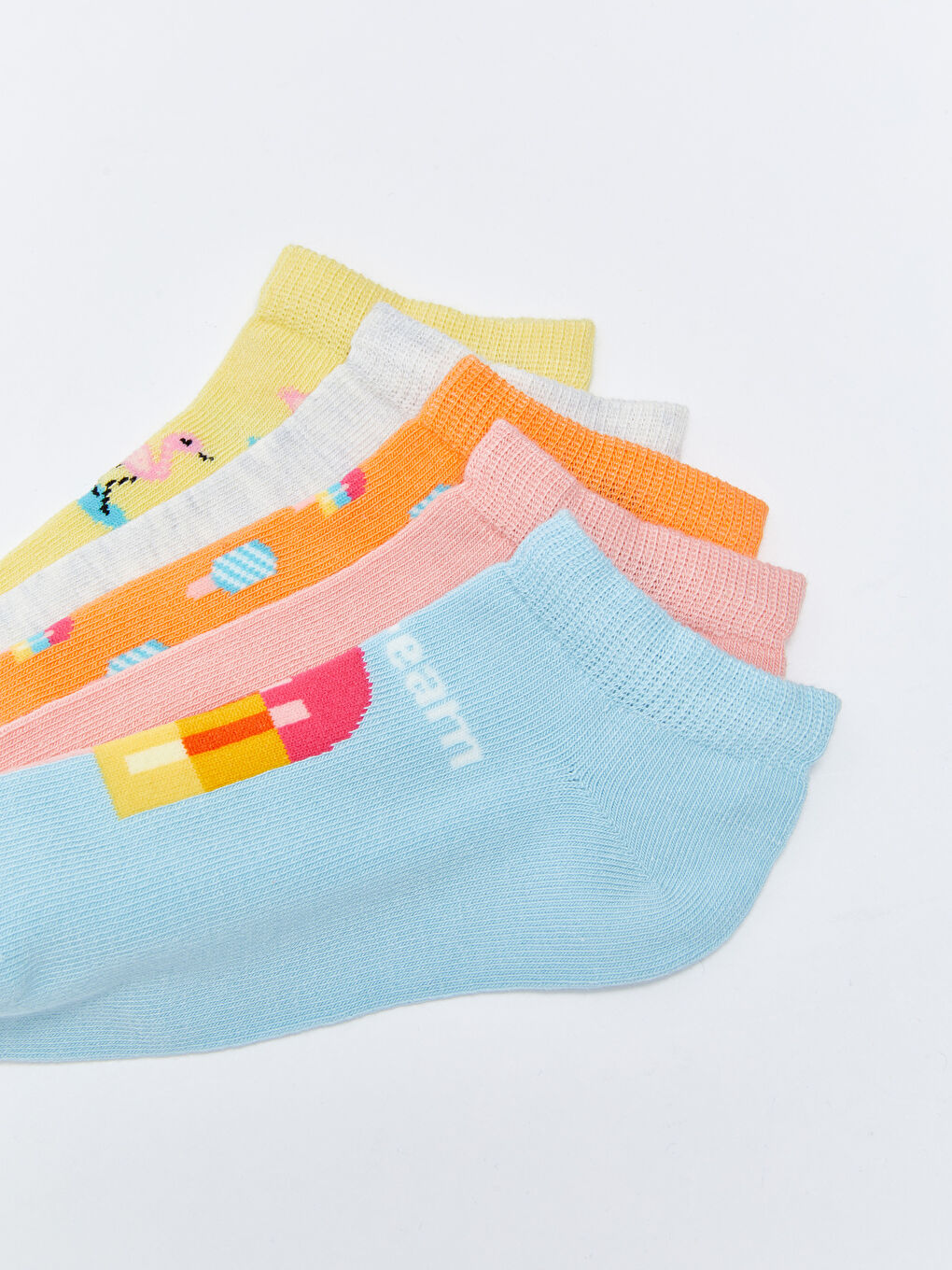 Mavi Desenli Kız Çocuk Patik Çorap 5'li-2