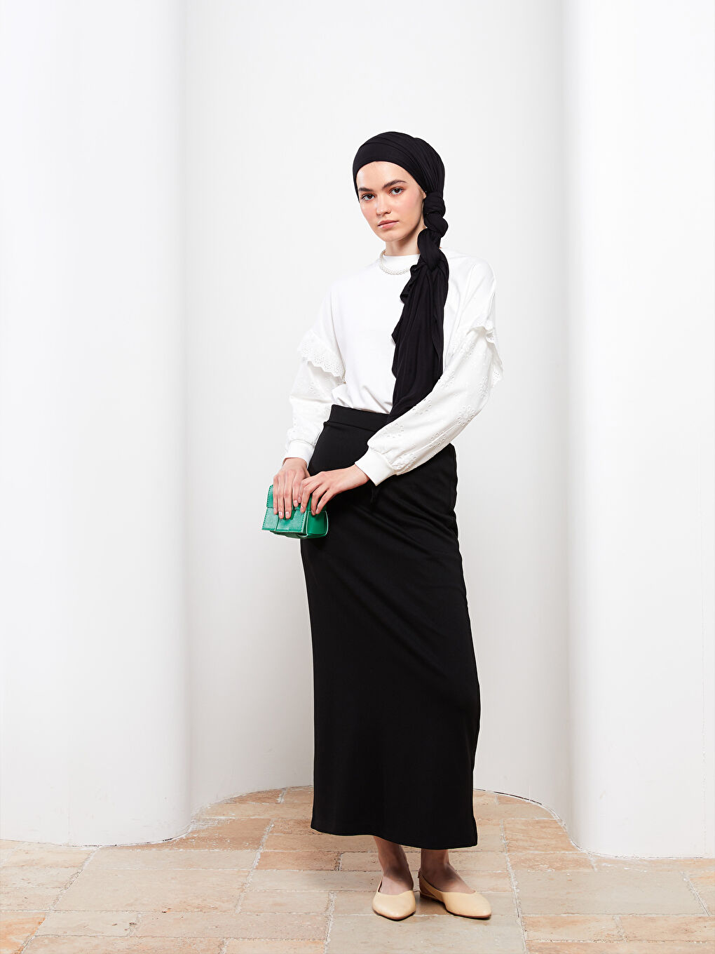 Siyah Kadın Düz Penye Şal-1