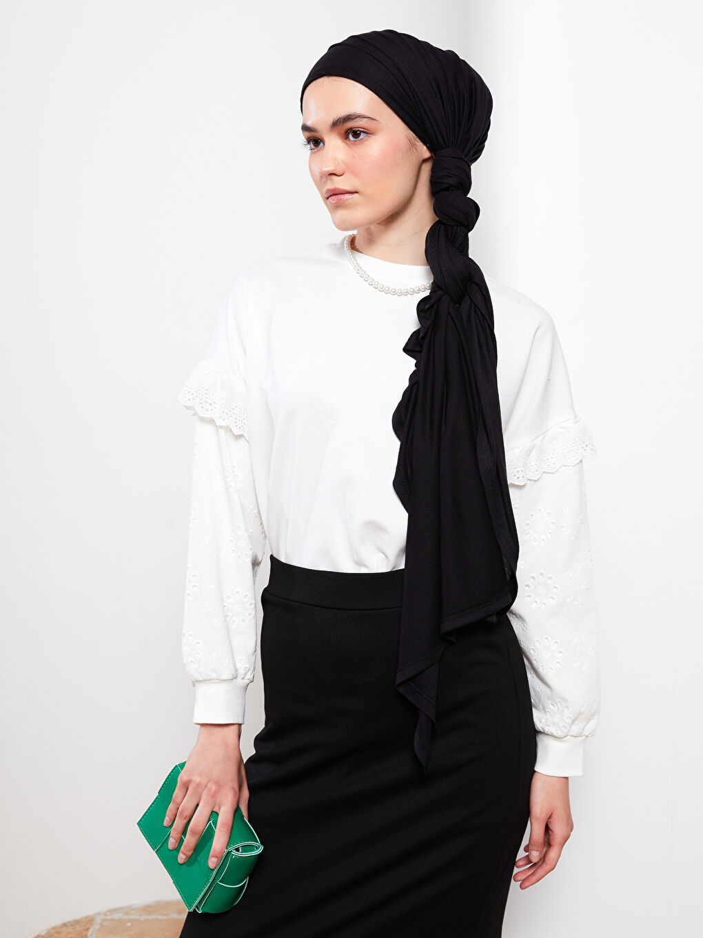 Siyah Kadın Düz Penye Şal-2