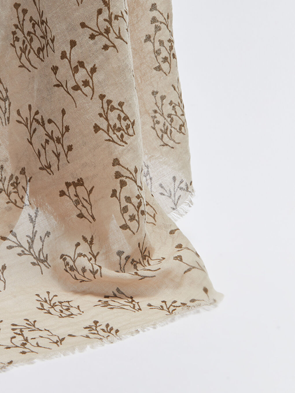 Bej Desenli Saçaklı Kadın Bürümcüklü Şal-2