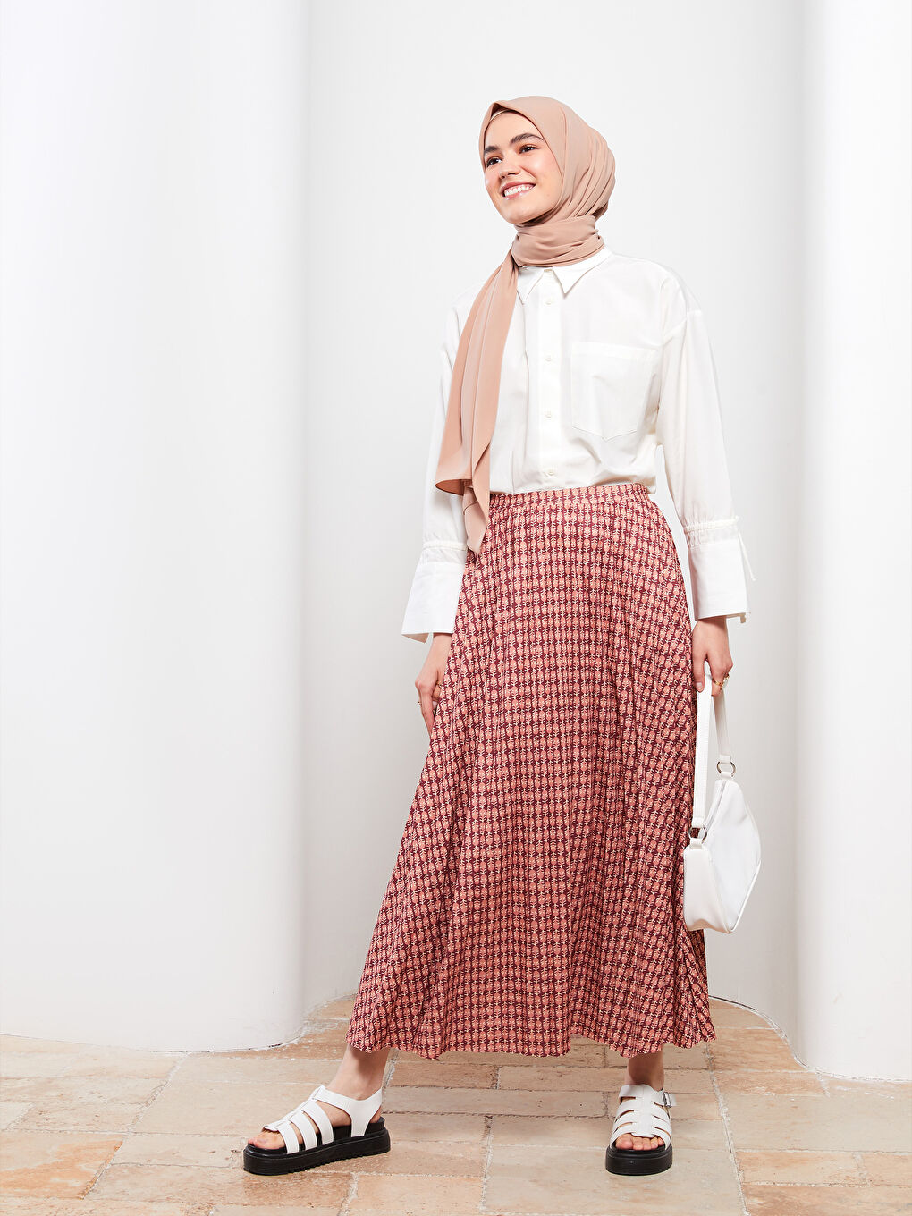 Bej Kadın Düz Medine İpeği Şal-4