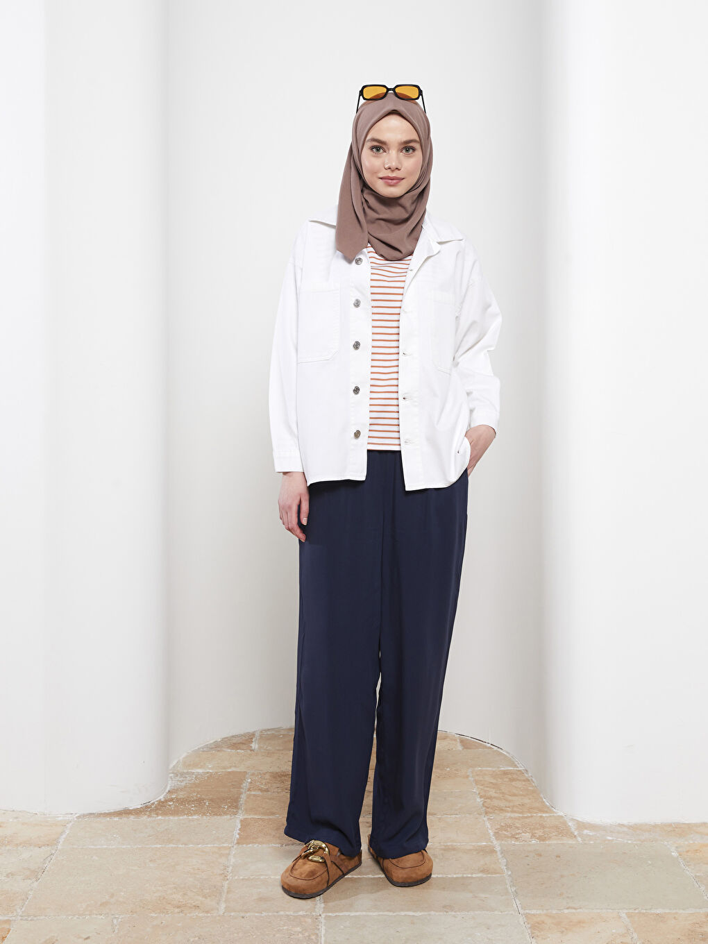 Kahverengi Kadın Düz Jazz Şal-1