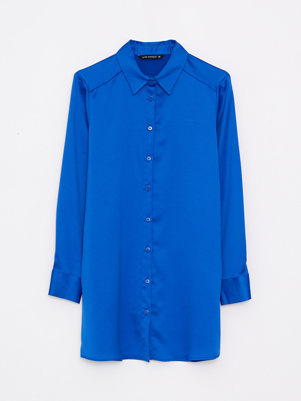 Plain Long Sleeve Satin Women's Shirt Tunic-5