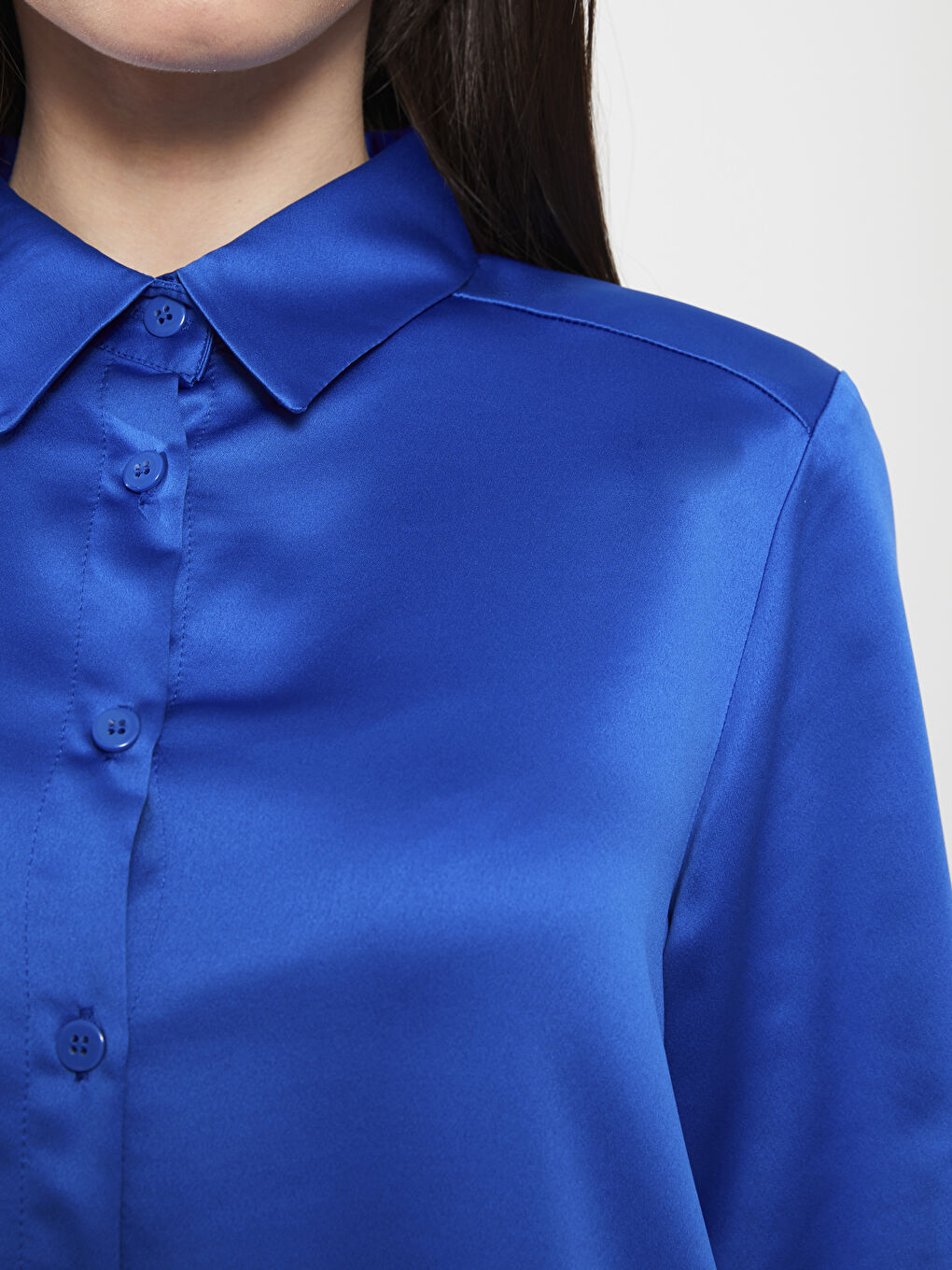 Plain Long Sleeve Satin Women's Shirt Tunic-3