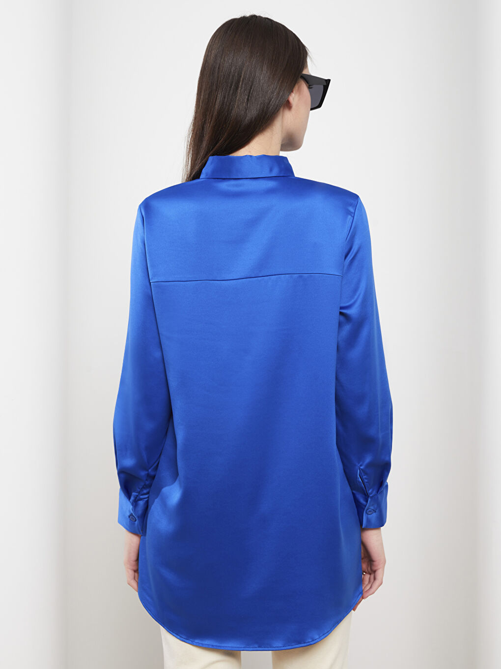 Plain Long Sleeve Satin Women's Shirt Tunic-4