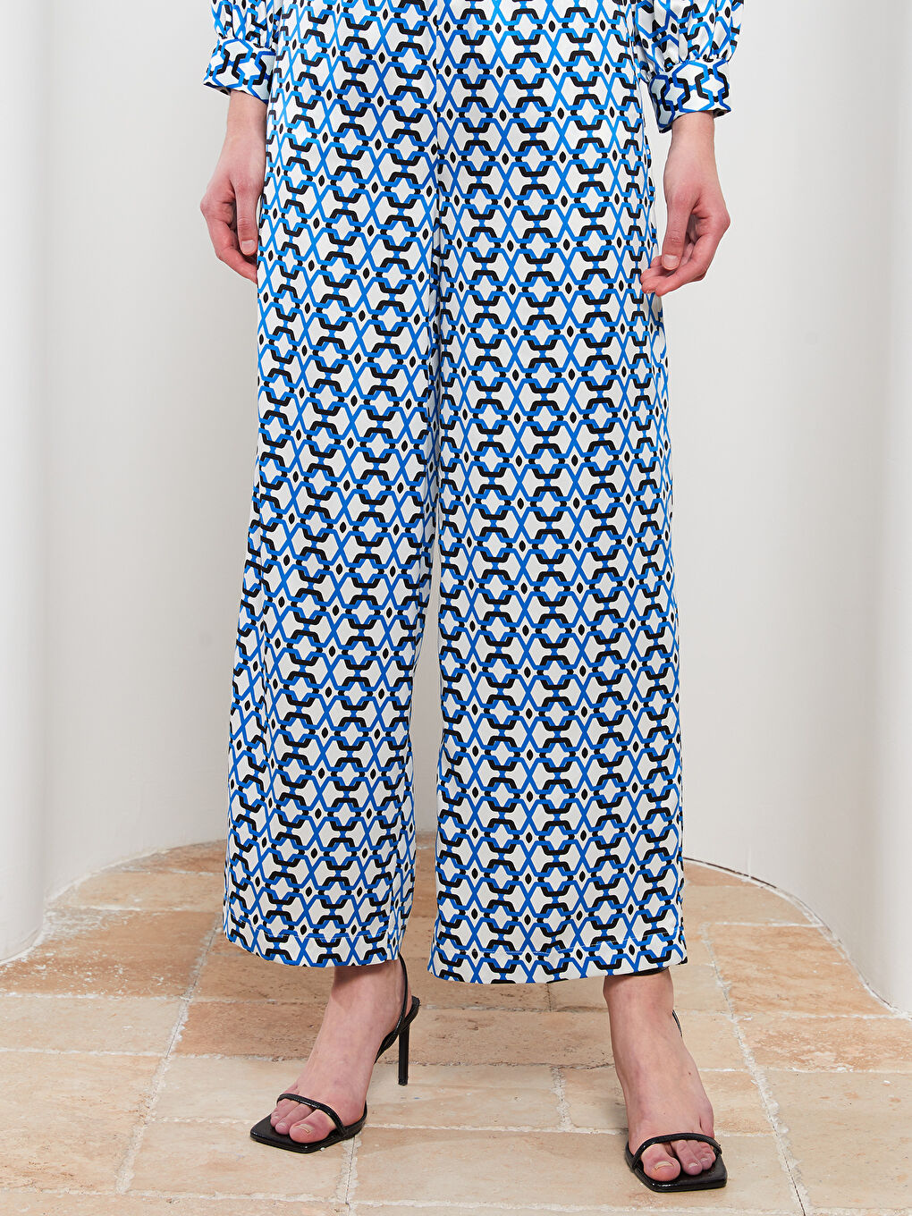 Mavi Desenli Saten Kadın Gömlek Tunik-5