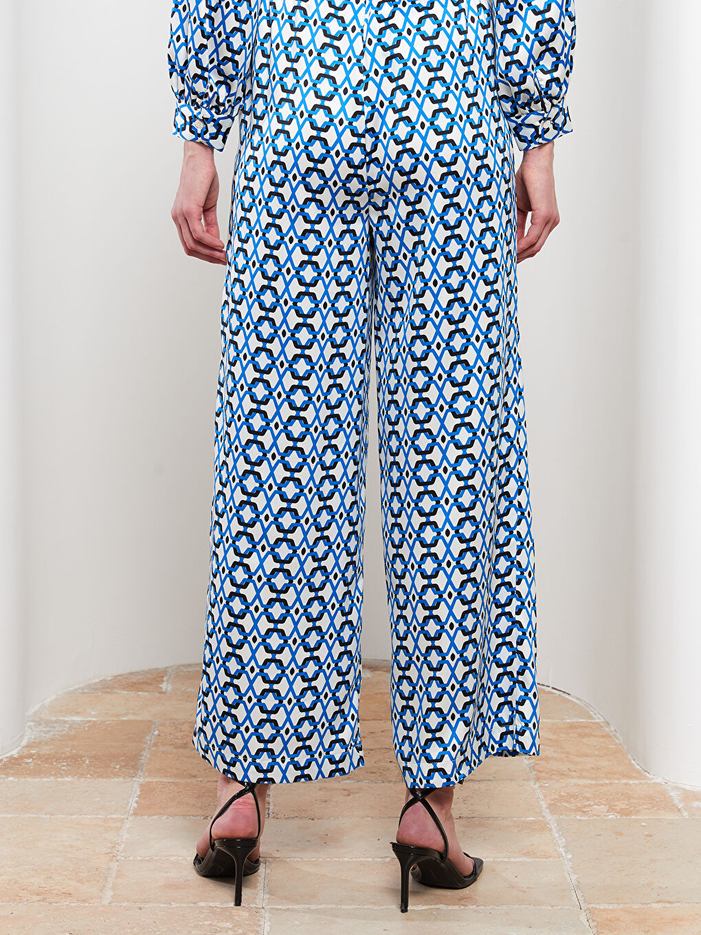 Mavi Desenli Saten Kadın Gömlek Tunik-6