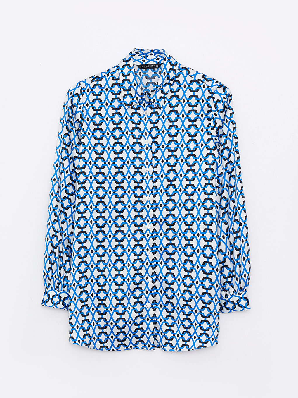 Mavi Desenli Saten Kadın Gömlek Tunik-7