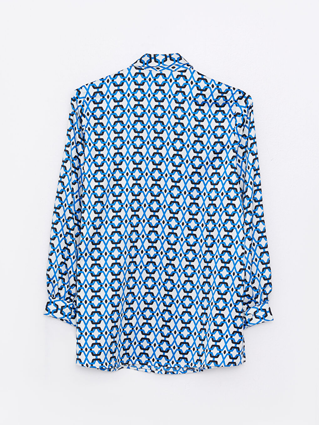 Mavi Desenli Saten Kadın Gömlek Tunik-8