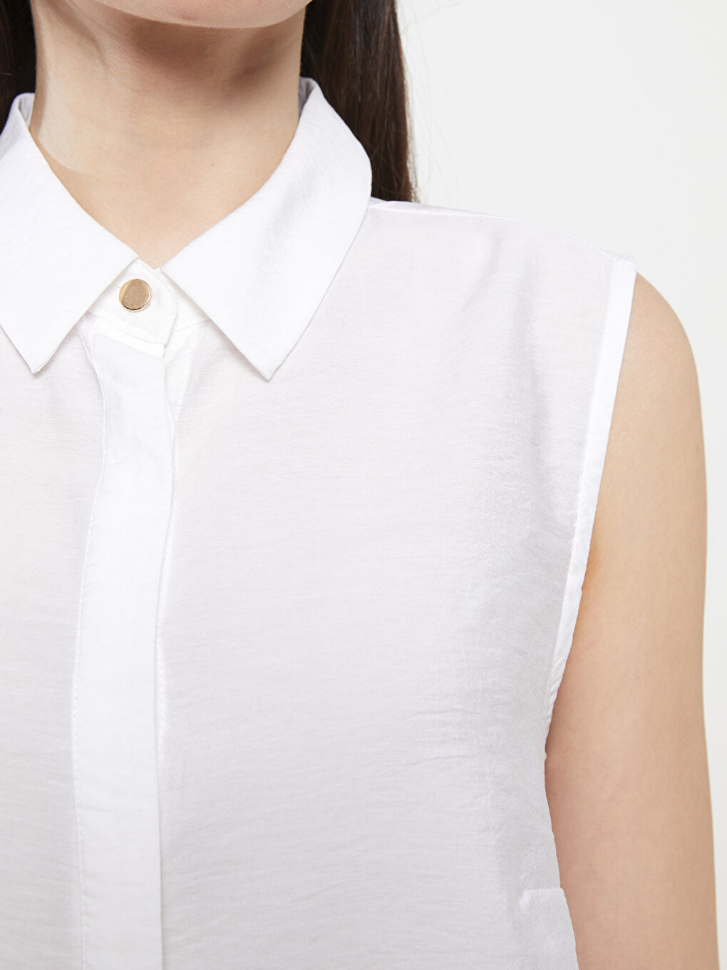 Beyaz Kadın Gömlek Yaka Düz Kolsuz Tunik-2