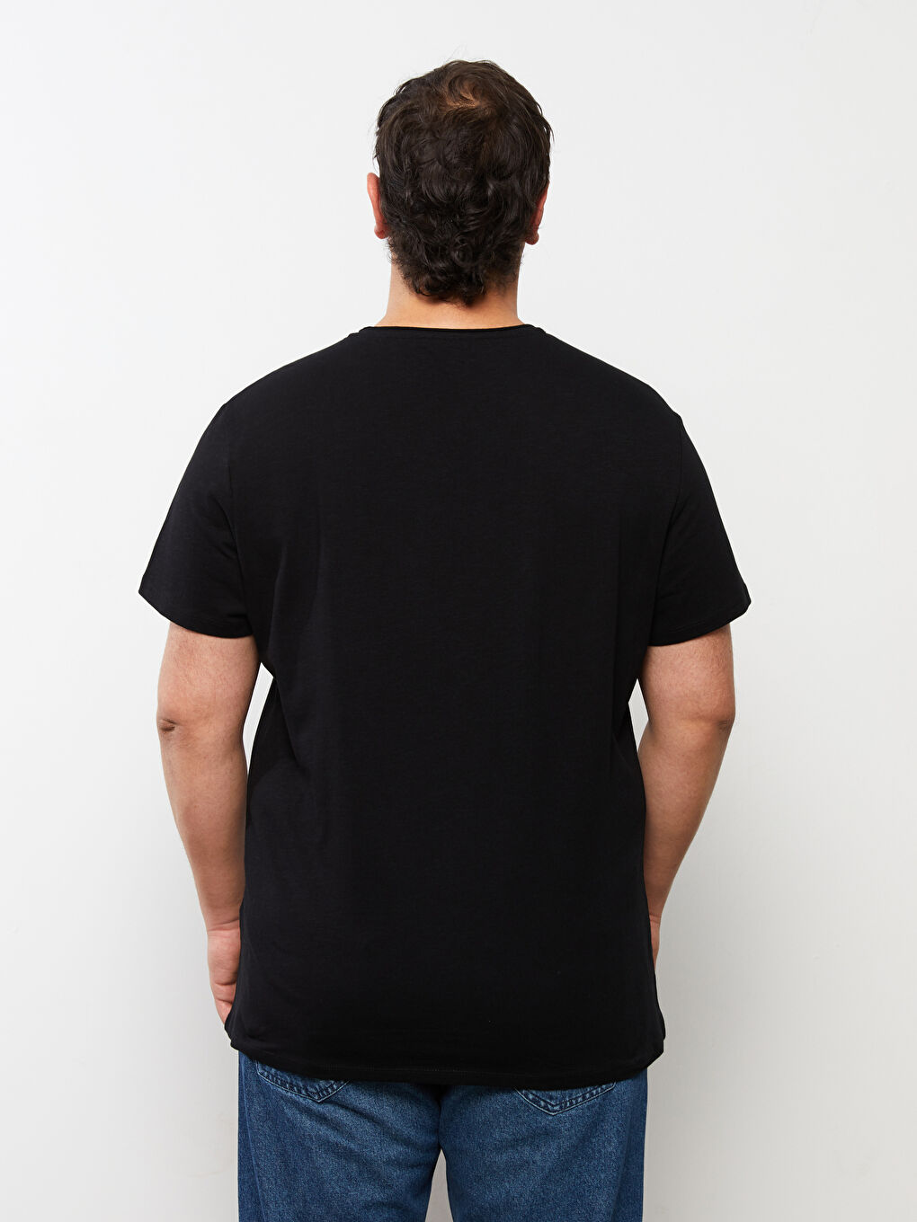 Siyah V Yaka Kısa Kollu Basic Pamuklu Erkek Tişört-4