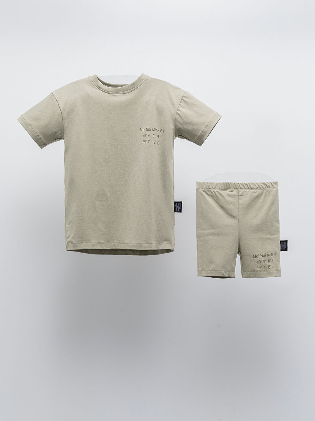 Haki Bisiklet Yaka Baskılı Kısa Kollu Erkek Çocuk Tişört ve Şort