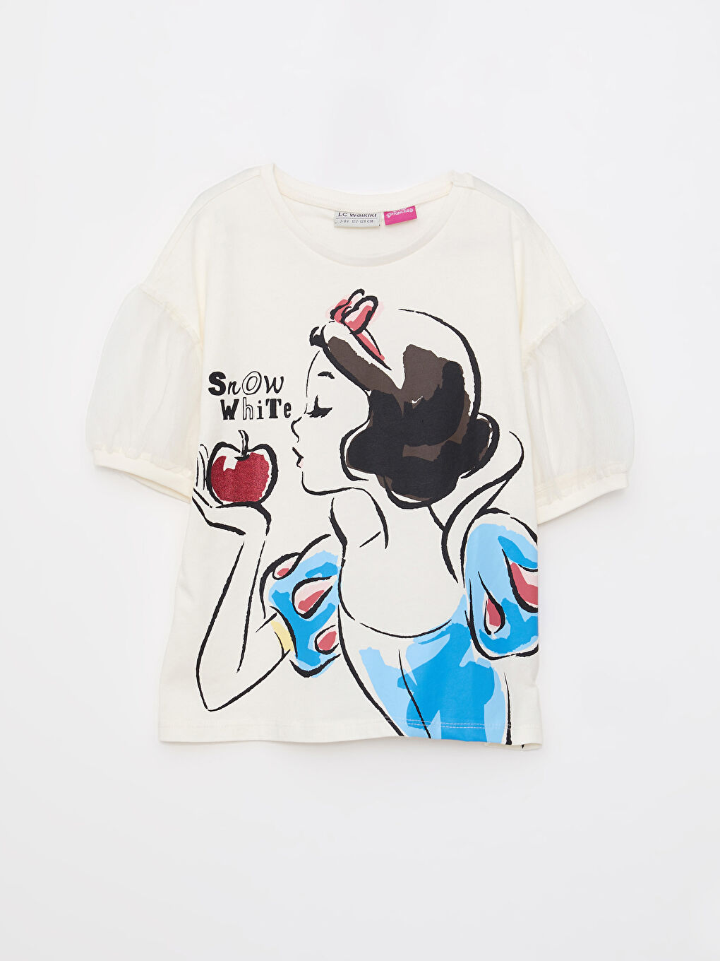 Crew Neck Snow White Printed Short Sleeve Girls' T-Shirt
