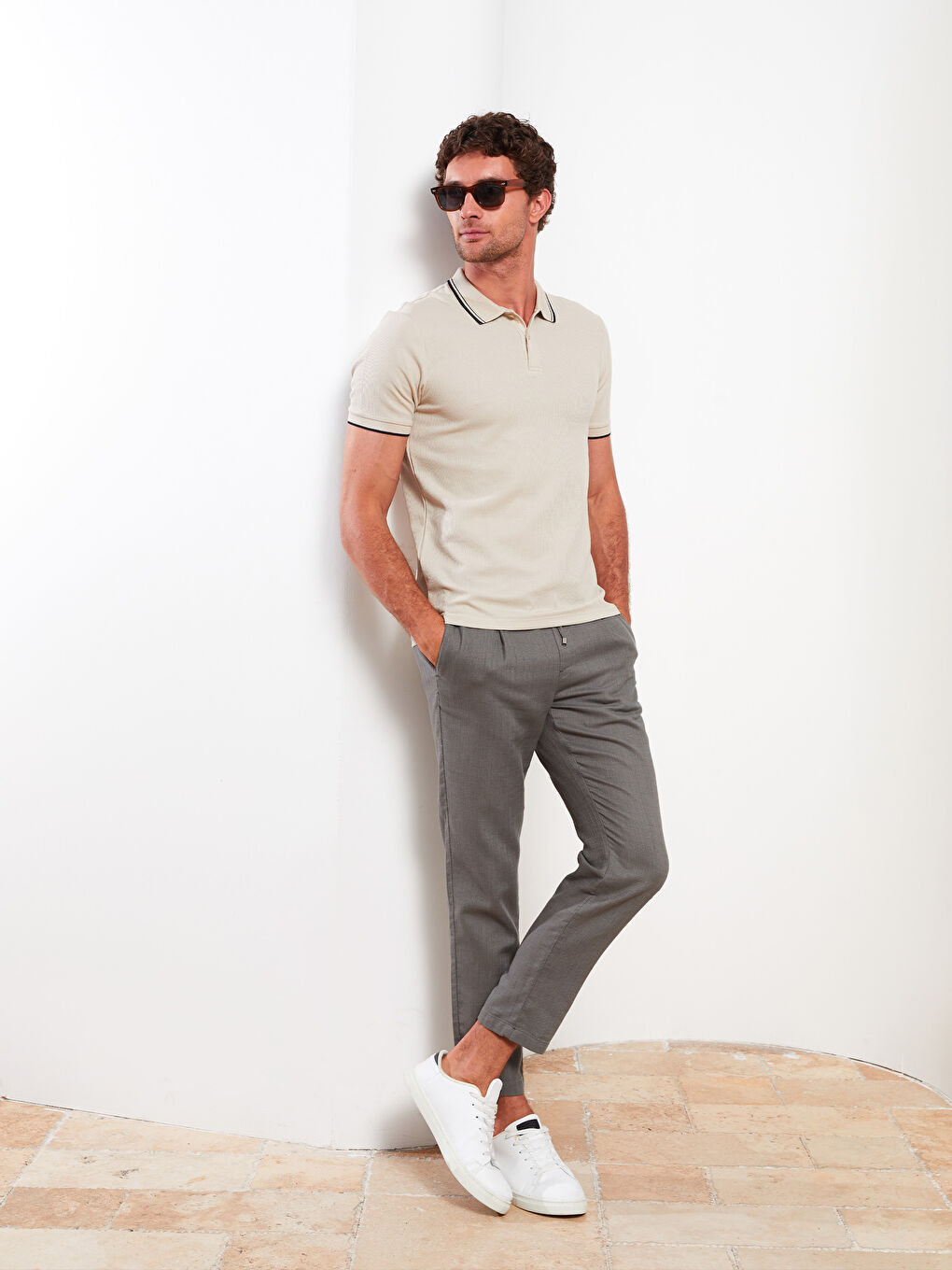 Ерлерге арналған поло жағалы қысқа жең футболка-2