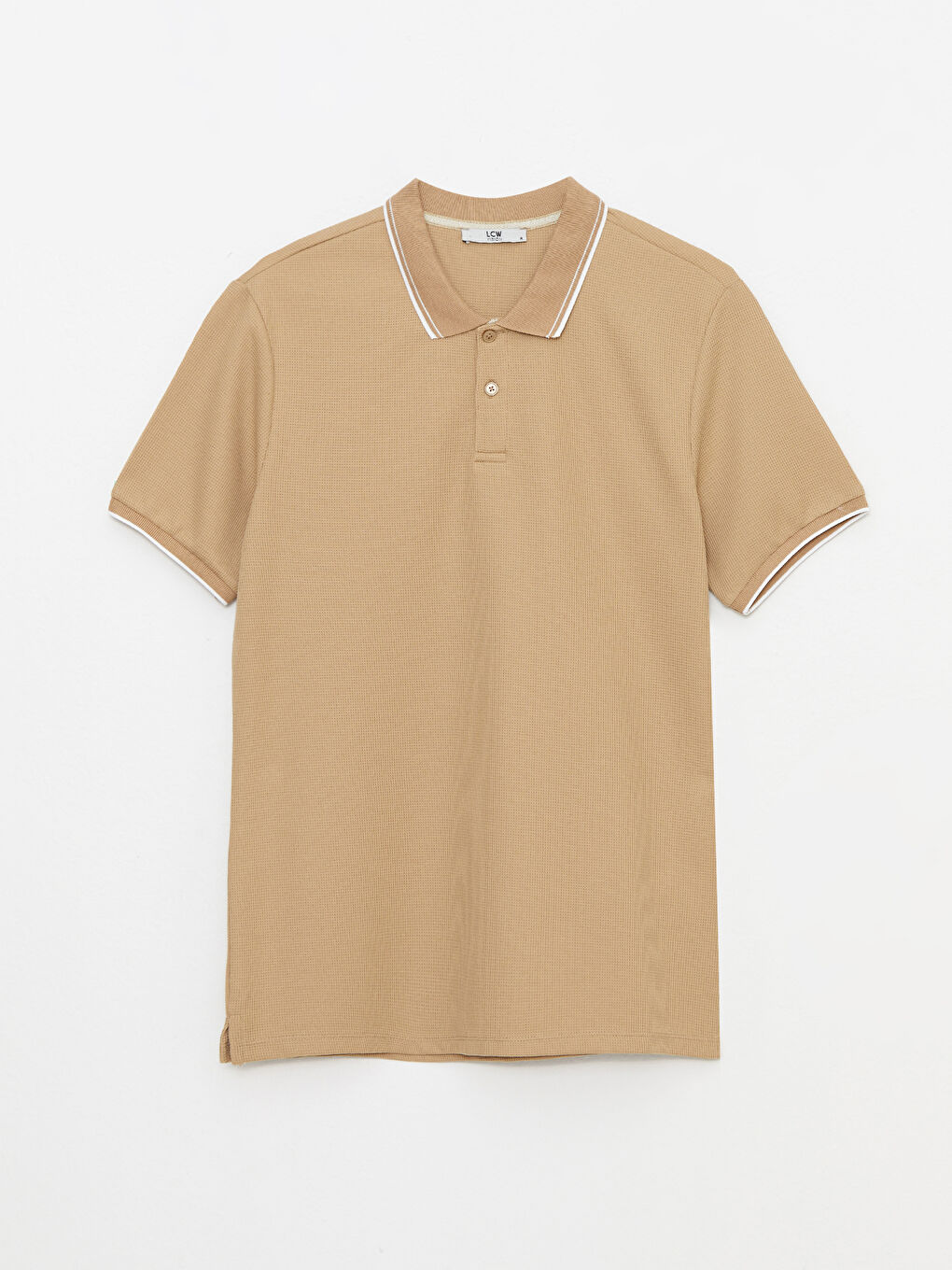 Bej Polo Yaka Kısa Kollu Erkek Tişört-5