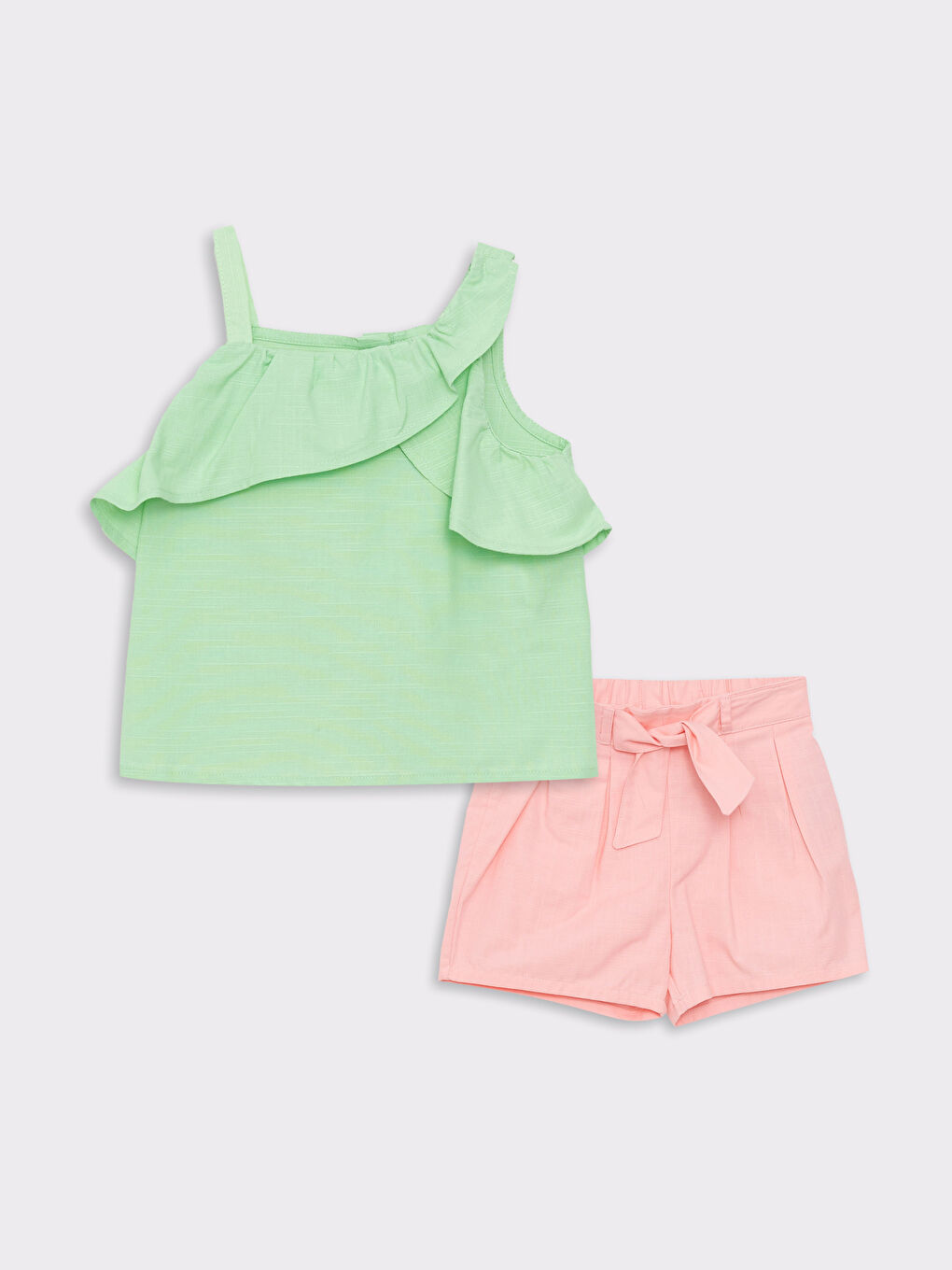 Yeşil Kare Yaka Basic Kız Bebek Bluz ve Şort 2'li Takım