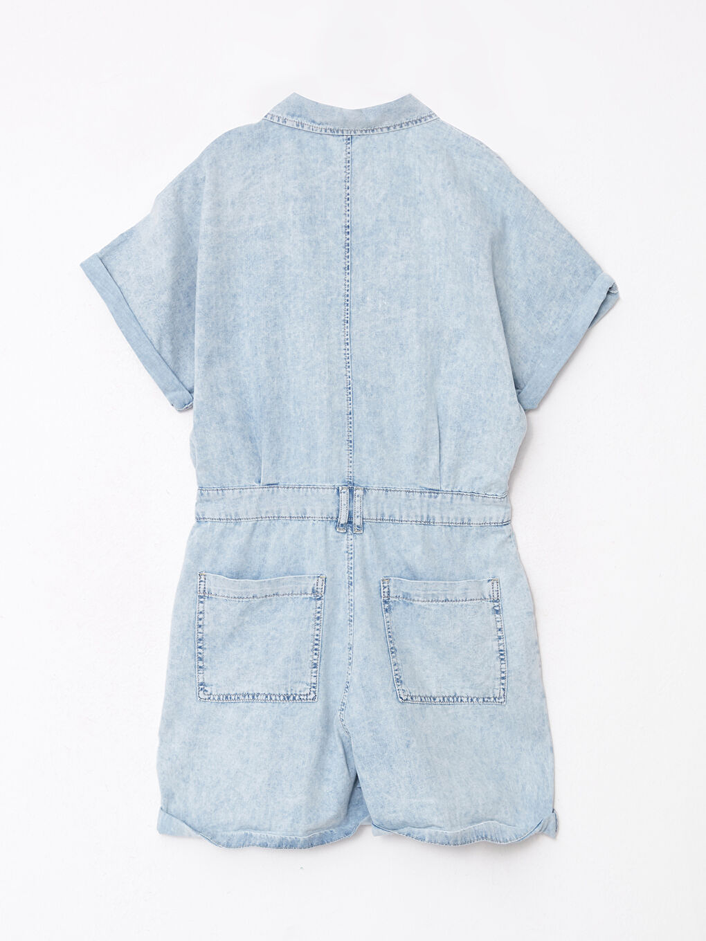 Salopetă din denim cu guler de cămașă, mânecă scurtă, pentru femei, Rodeo Jean-6