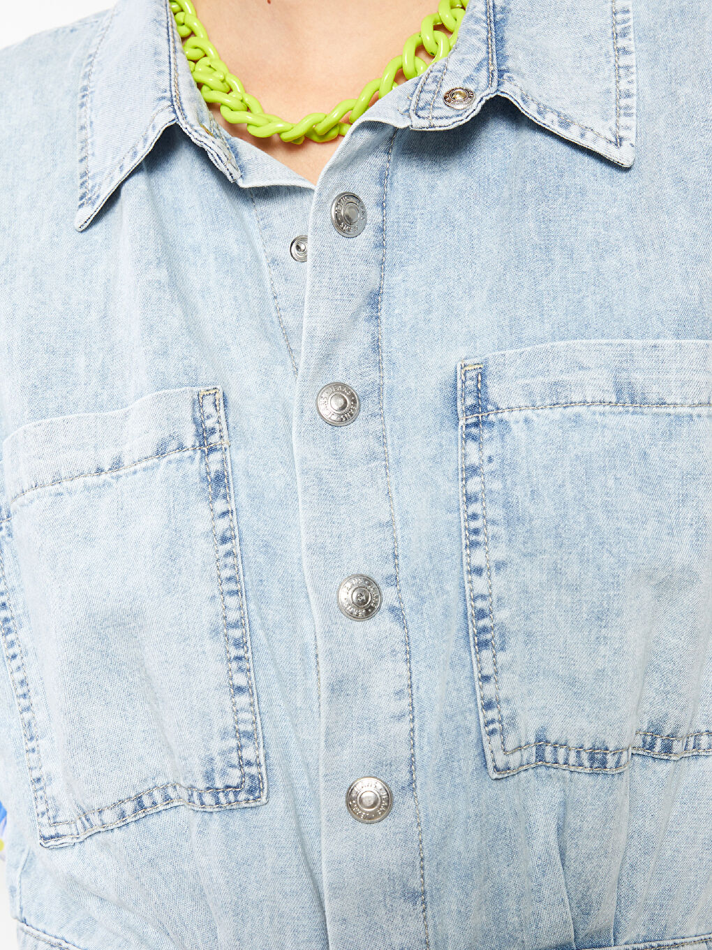 Salopetă din denim cu guler de cămașă, mânecă scurtă, pentru femei, Rodeo Jean-3