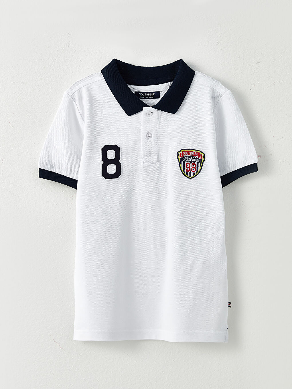 تي شيرت ياقة بولو بتفاصيل تطريز كم قصير للأولاد