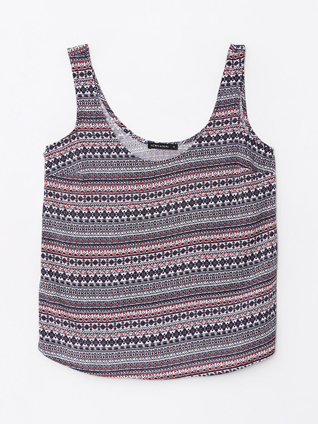 Ekru U Yaka Desenli Kolsuz Viskon Kadın Bluz-5