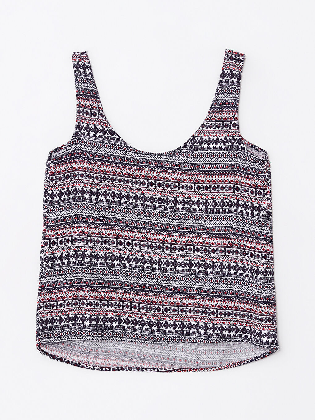 Ekru U Yaka Desenli Kolsuz Viskon Kadın Bluz-6