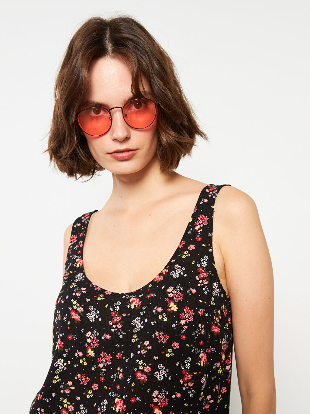 U Neck Floral Sleeveless Viscose Women's Blouse-2