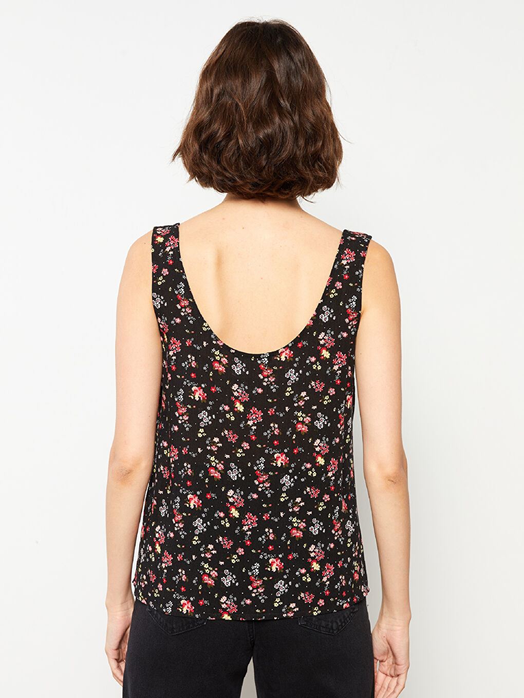 U Neck Floral Sleeveless Viscose Women's Blouse-4