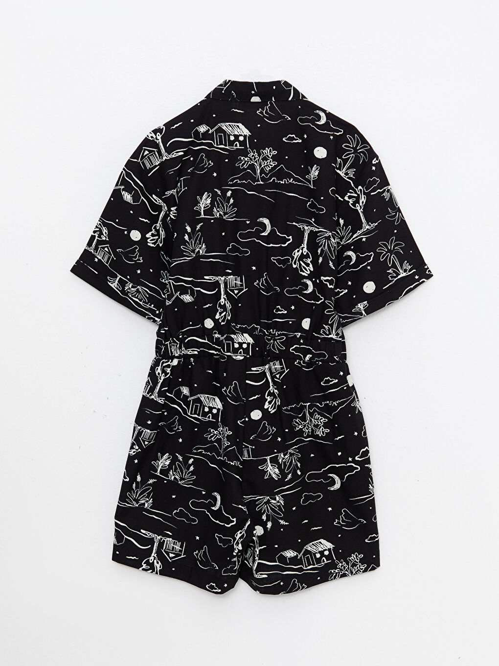 Shirt Collar Patterned Short Sleeve  Women's Overalls -S2KS94Z8-LQJ