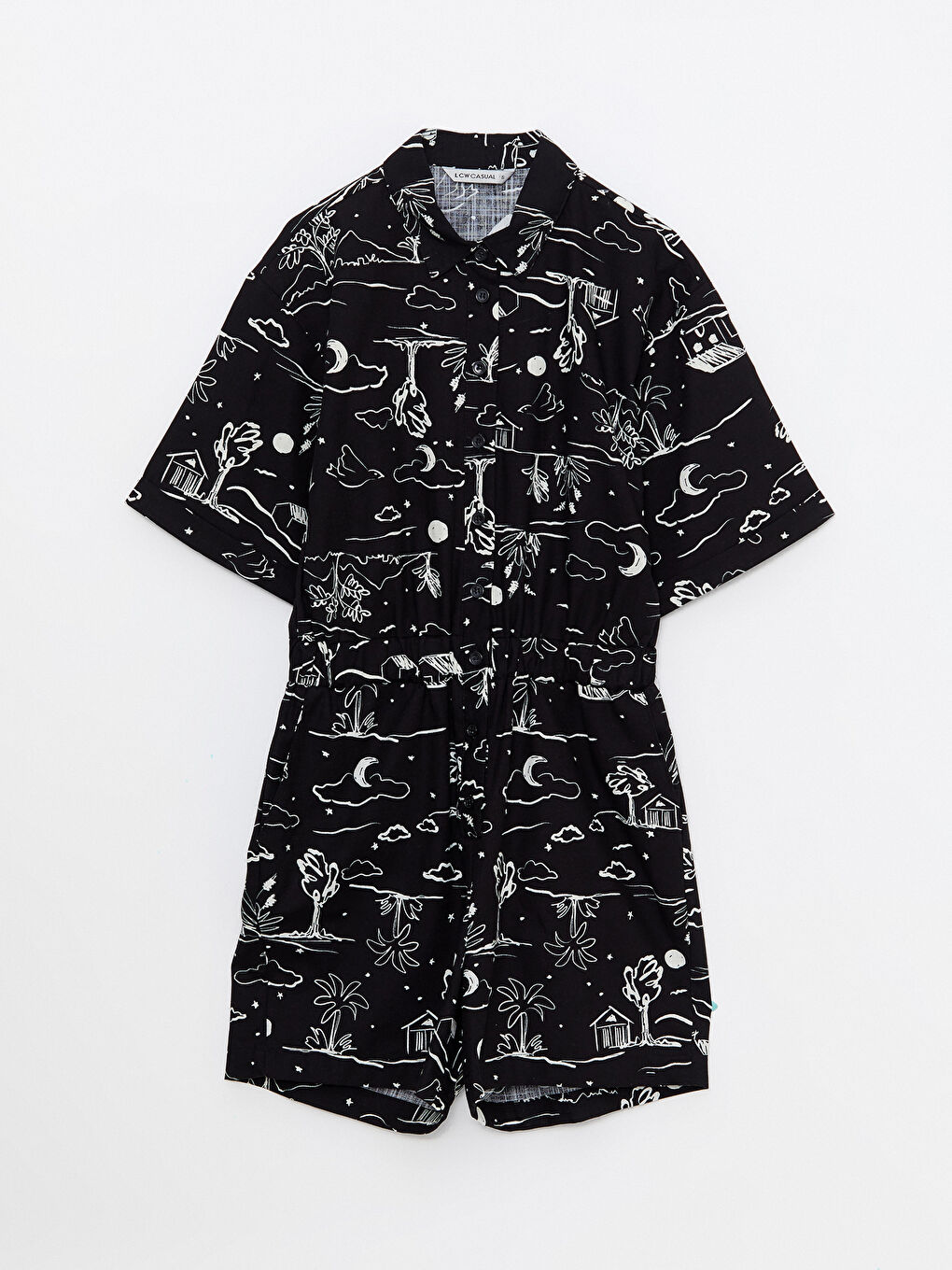 Shirt Collar Patterned Short Sleeve  Women's Overalls -S2KS94Z8-LQJ