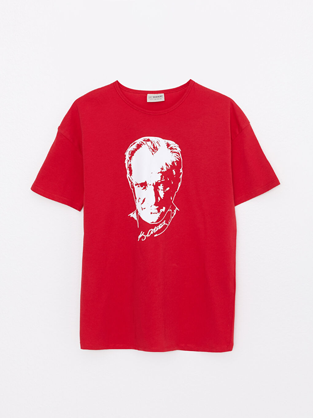 Kırmızı Bisiklet Yaka Atatürk Baskılı Kısa Kollu Kız Çocuk Tişört