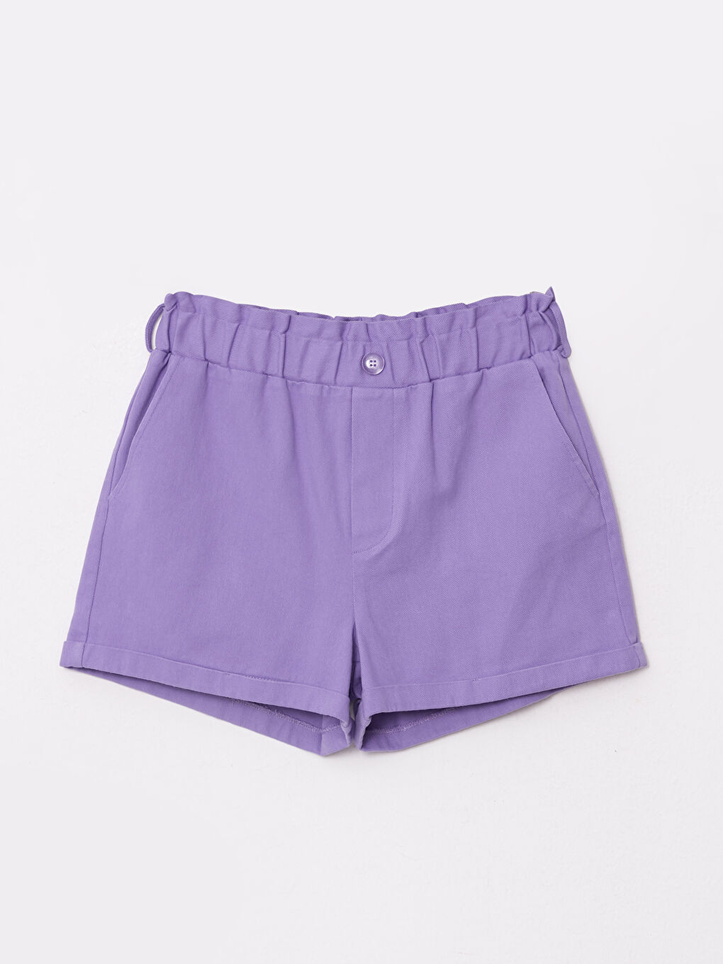 Lila Beli Lastikli Standart Fit Düz Cep Detaylı Kadın Şort-6