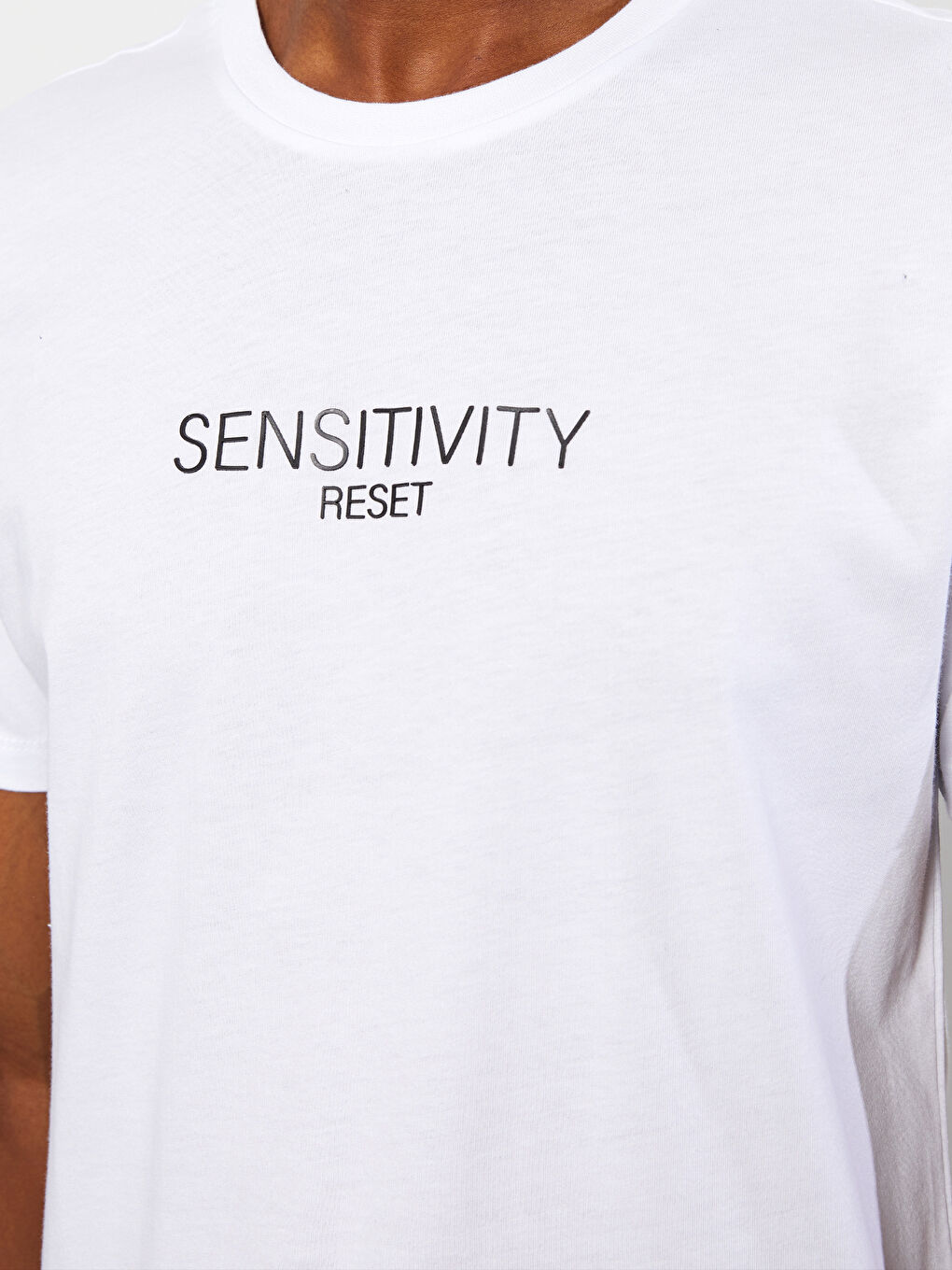 Beyaz Bisiklet Yaka Kısa Kollu Baskılı Penye Erkek Tişört-3