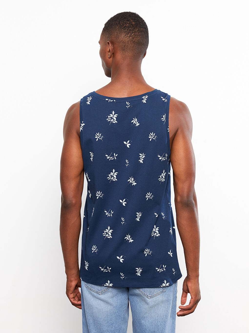 T-shirt sans manches en jersey imprimé à col rond pour hommes-4