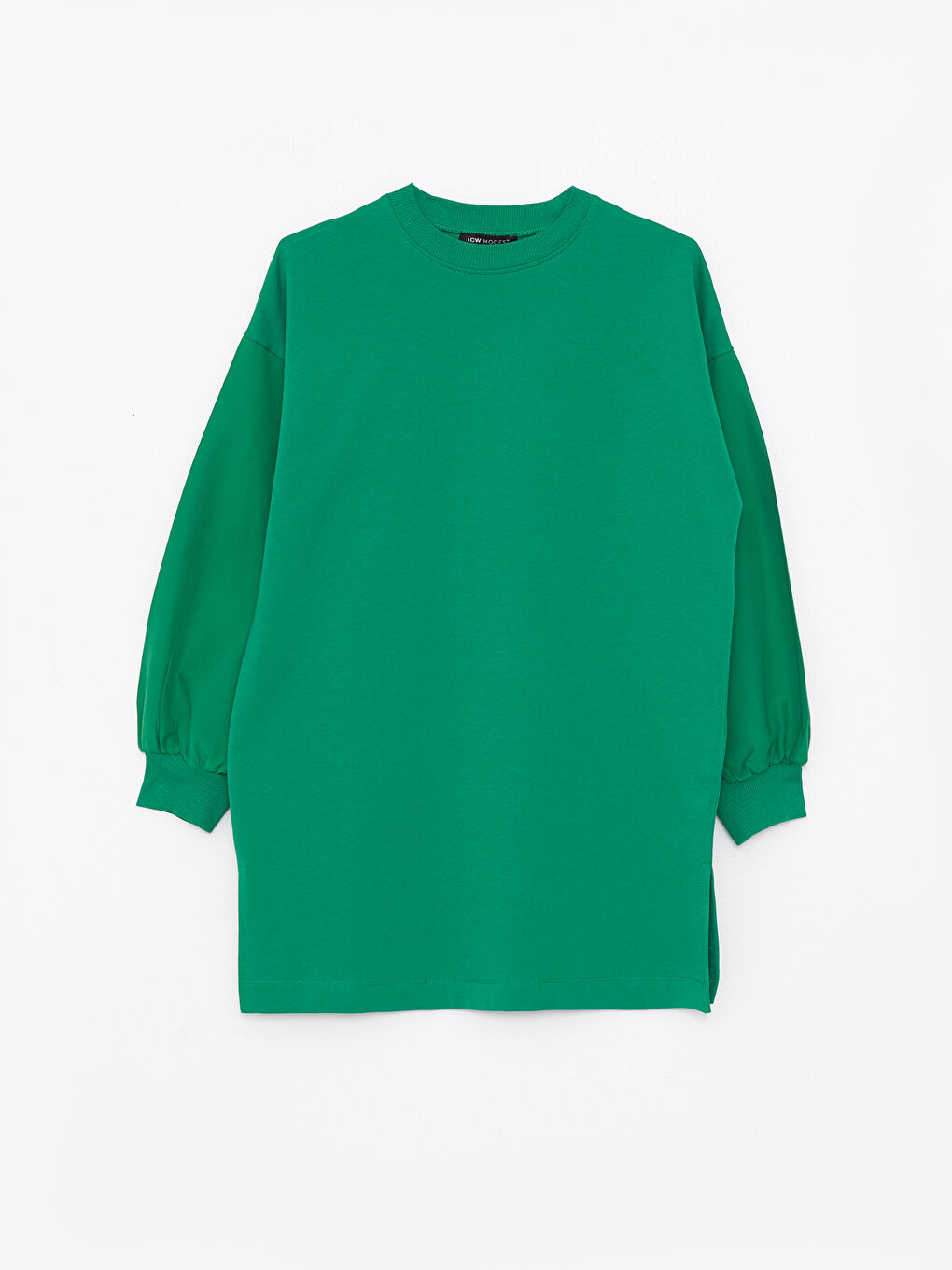 تونيك سويتشيرت كم طويل سادة بياقة دائرية للسيدات-4