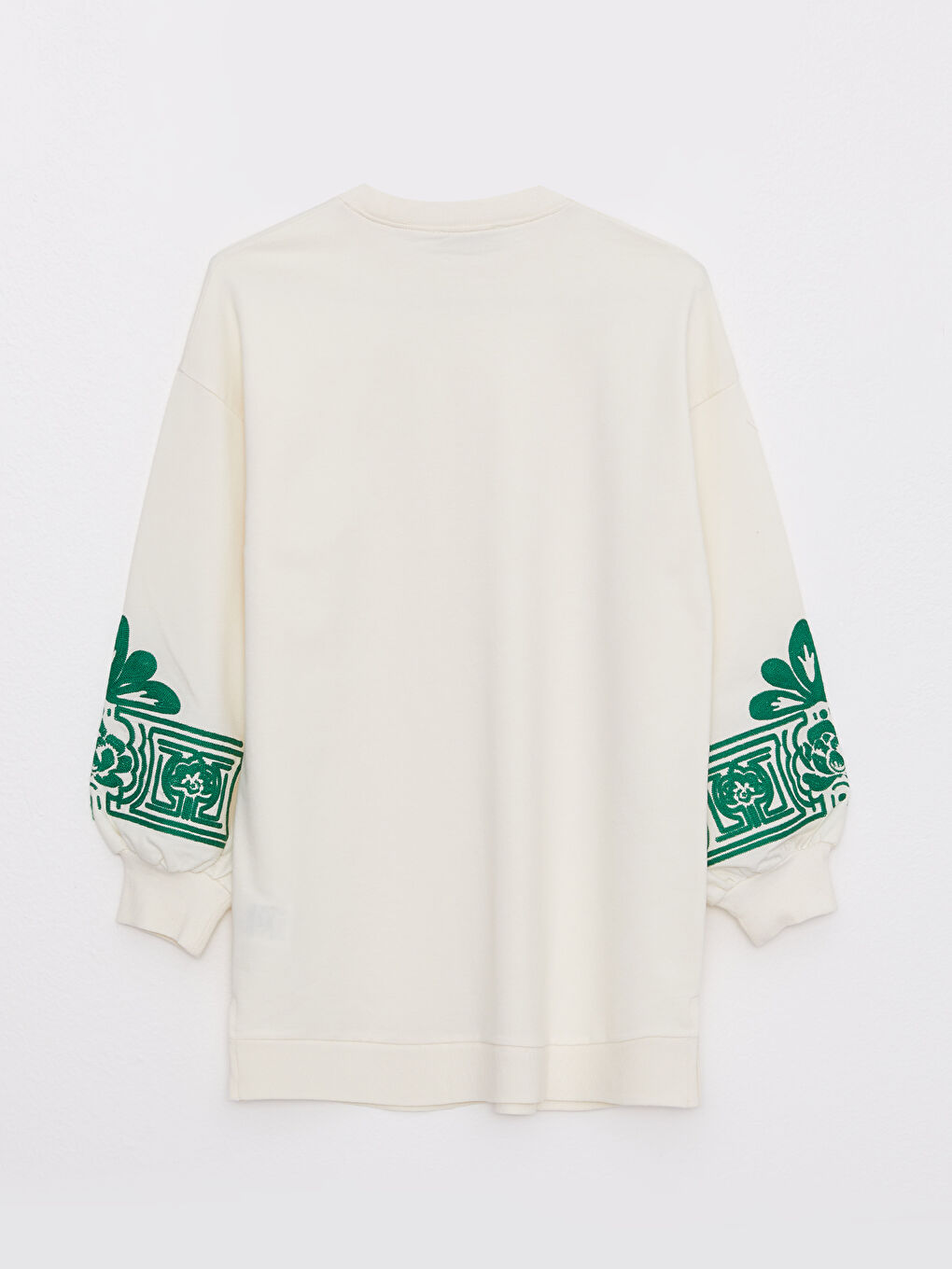 Ekru Bisiklet Yaka Nakış Detaylı Uzun Kollu Kadın Sweatshirt Tunik-6