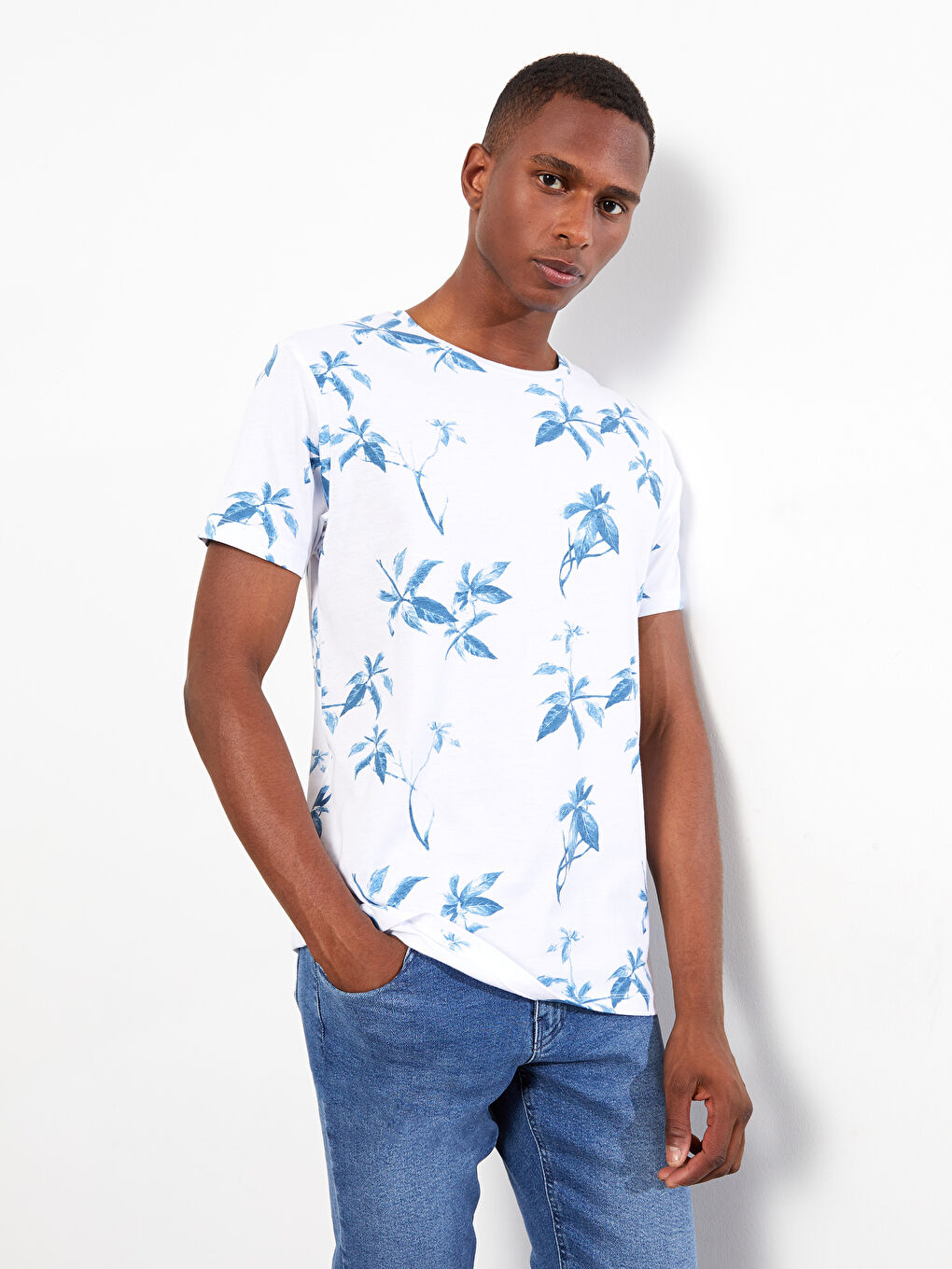 Crew Neck Short Sleeve Patterned Jersey Men's T-Shirt