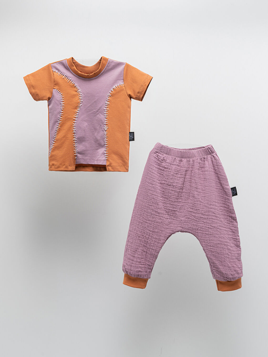 Moi Noi Mor Bisiklet Yaka Kısa Kollu Bebek Tişört ve Jogger Pantolon 2'li