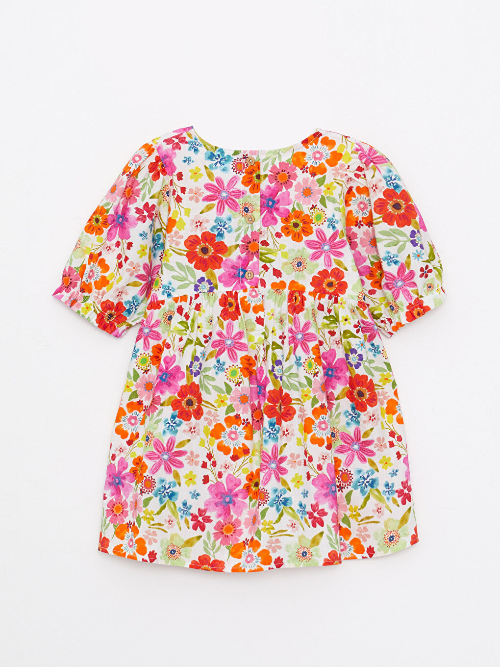 Pembe Bisiklet Yaka Kısa Kol Baskılı Pamuklu Kız Bebek Elbise-2