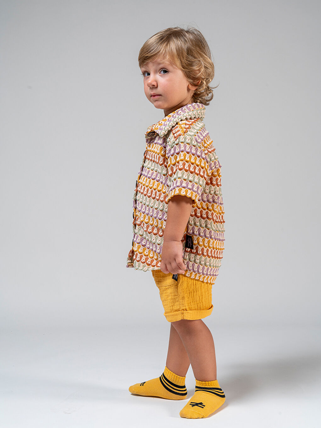 Sarı Kısa Kollu Bebek Gömlek ve Şort 2'li