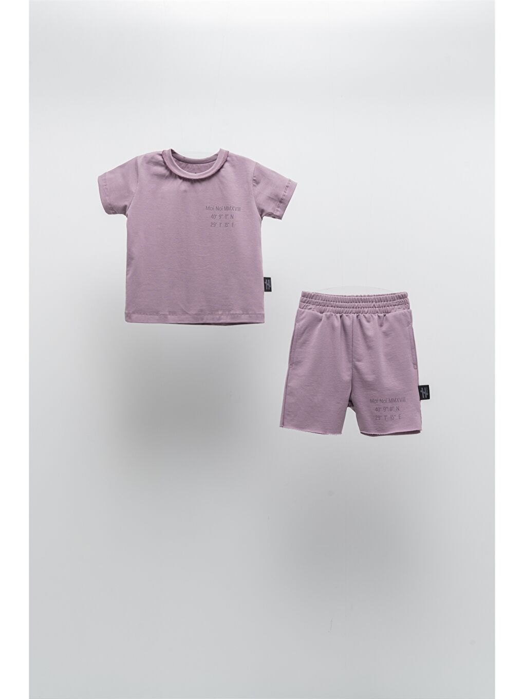 Mor Bisiklet Yaka Kısa Kollu Baskılı Bebek Tişört ve Şort 2'li